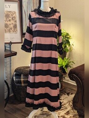 Dainty Jewells Striped Ruffle-Trim Maxi Dress - Black & Blush Pink